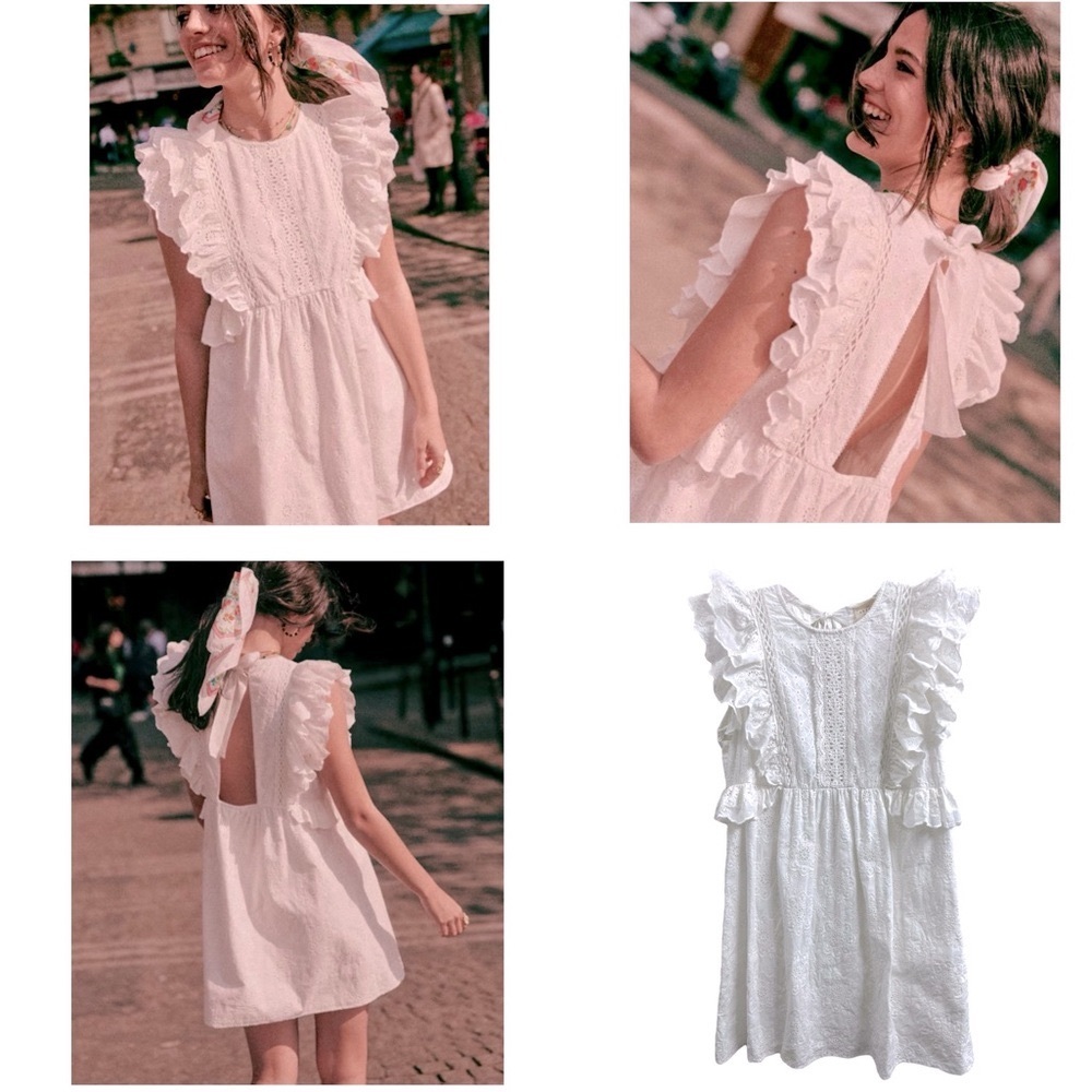 SÉZANE Chacha Ruffle Sleeve Embroidered Eyelet Minidress/Tunic Ecru 34/2/XS✨EUC✨